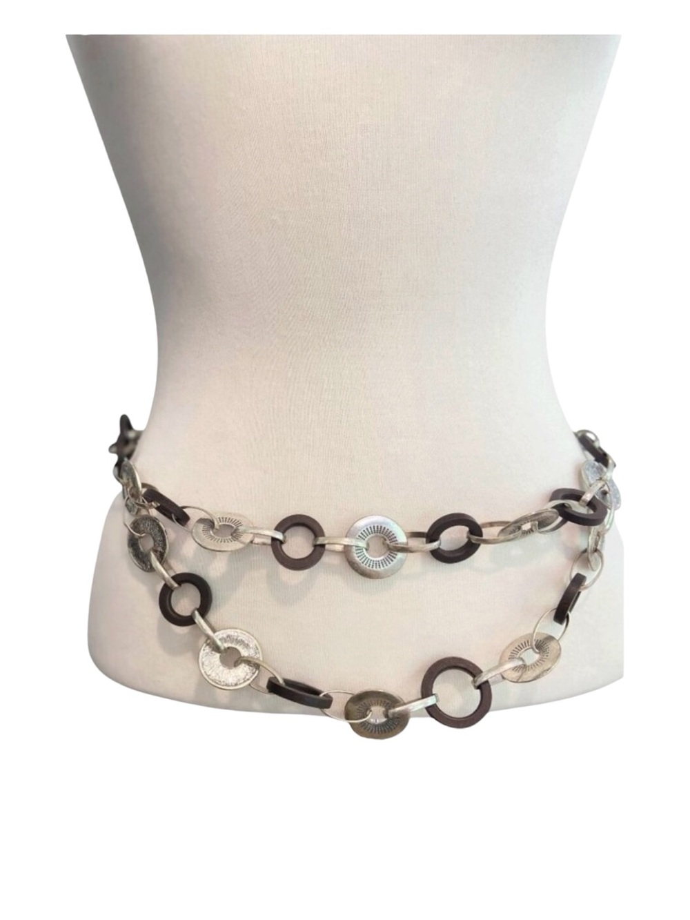 Silver & balck,  dark brown Circle Link Adjustable Chain Belt heavy metal brown